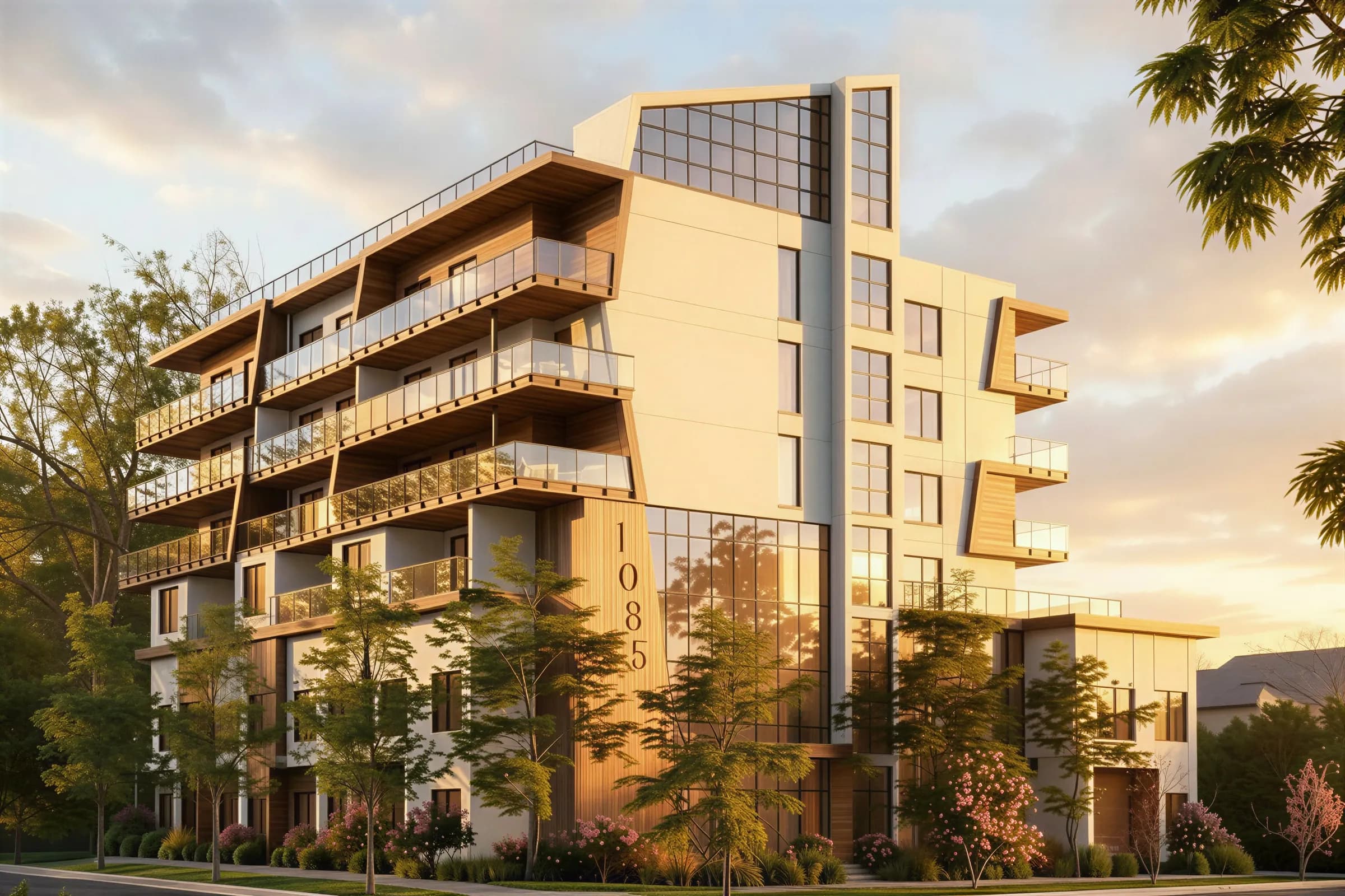 Serenity Kelowna — the corner of Gordon Drive and Martin Avenue in evening light