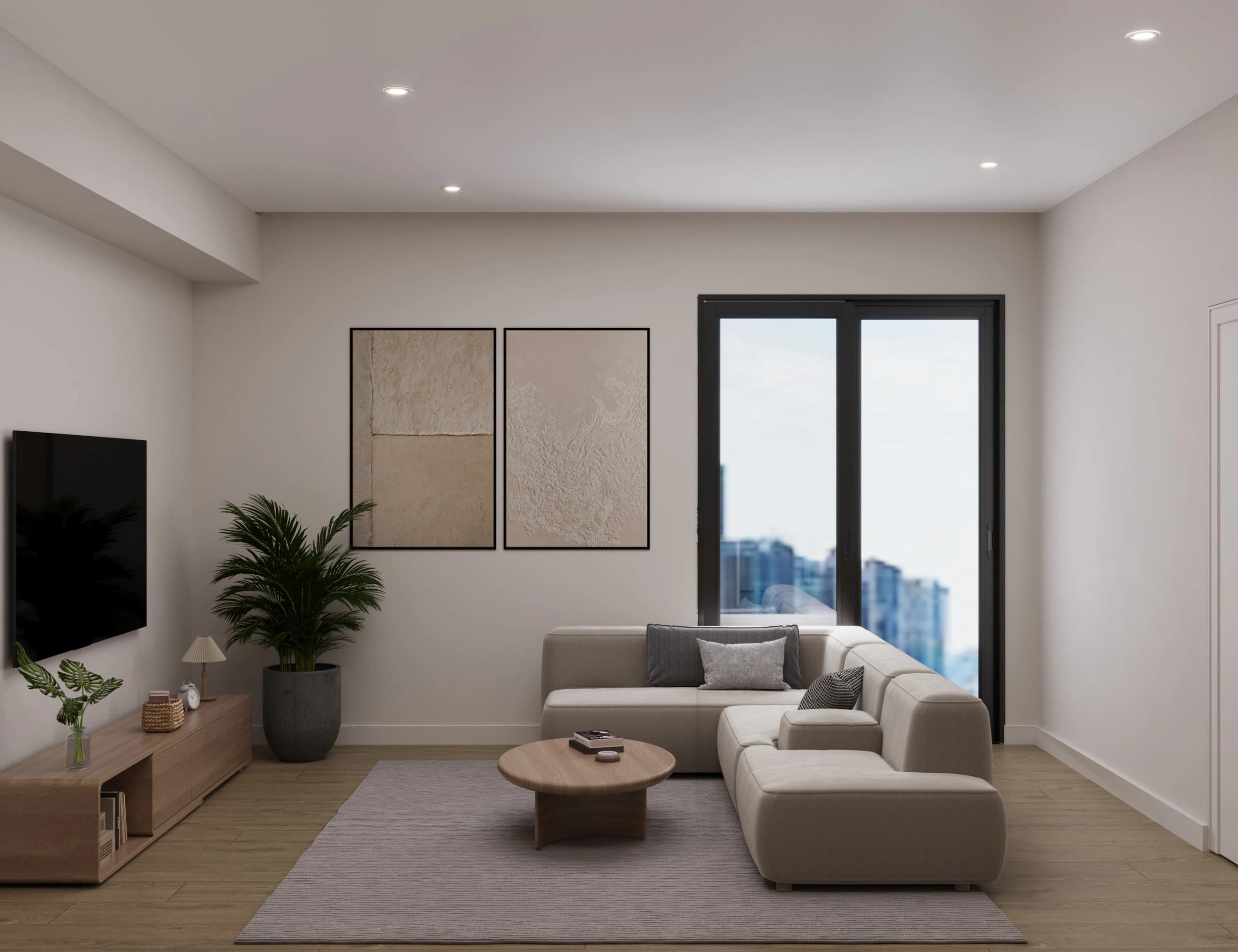 Calm living room with city views at Serenity Kelowna